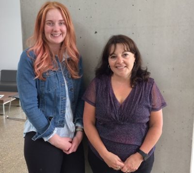 Courtney Gallatin, recipient of the Greg Siver Memorial Bursary, with Nellie Siver at NAIT Main Campus.